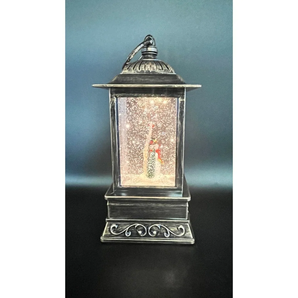 Christmas Forever Snowman with Broom‎ Glitter Lantern 10.5 Inch Bronze Lighted